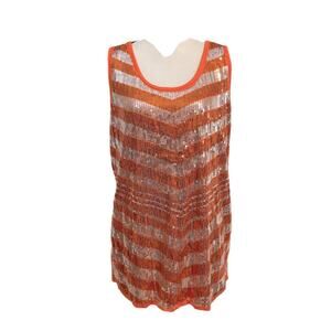 Ashley Stewart Orange and Silver Sequin Front Long Tank Top Size 16